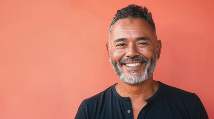 Fototapeta premium A man with a beard and gray hair is smiling at the camera