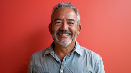 Fototapeta premium A man with a white beard and a blue shirt is smiling