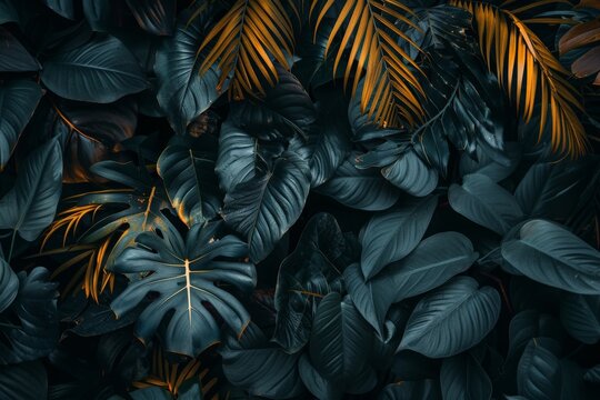 Close-Up Of  Dark green leaves. Beautiful simple AI generated image in 4K, unique.