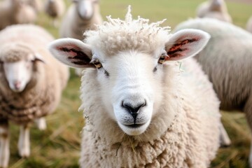 Funny close up portrait of a lamb on a wide-angle camera
