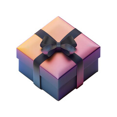Colorful gift box with a black bow on a transparent background.