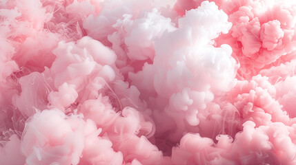 Soft clouds of smoke in a delicate pink and soft white, forming fluffy shapes that resemble cotton candy.