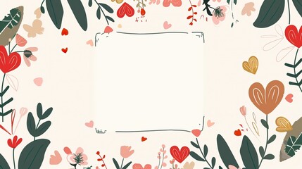 doodle flower cute cartoonish page print border design, with blank empty space for mock up message background	
