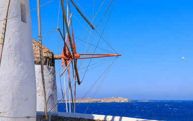 Traditional windmill of Grece: the windimills are iconic feature of the Greek island of the...
