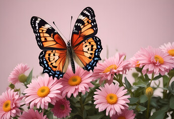 Obraz premium butterfly on flowers in minimal style