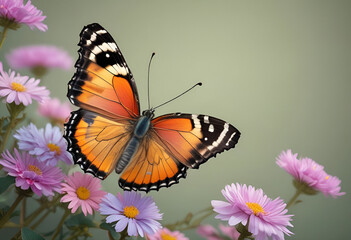 Fototapeta premium butterfly on flowers in minimal style