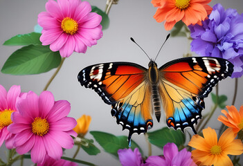 Fototapeta premium butterfly on flowers in minimal style