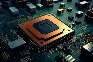 Fototapeta premium Electronic circuit board with processor, close up
