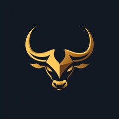 Logo of a golden bull with horns, dark blue background, finance brand