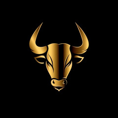 Logo of a golden bull with horns, dark background