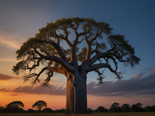 Fototapeta premium sunset and baobab tree