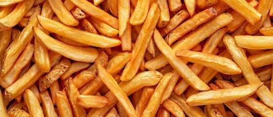 close-up pattern of goldbrown bread french frites with condiments