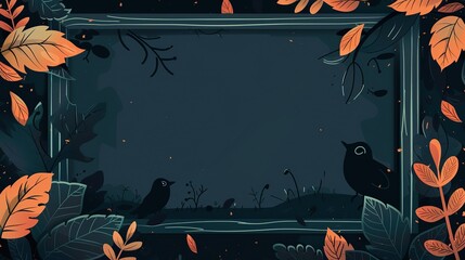 autumn night lush garden blossom page print border frame design, with blank empty space for mock up message background
