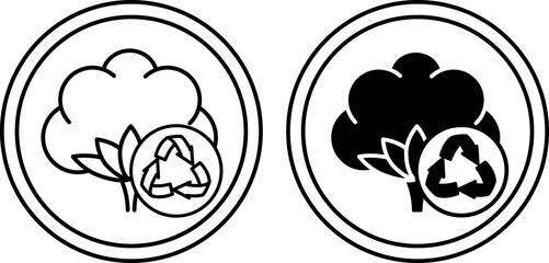 Recycled Cotton Icons. Black and White Vector Icons. Environmentally Friendly and Natural Quality Material. Tag, Label for Clothing