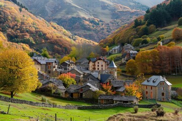 Sunset over green mountain with atlantic ocean, Faroe islands - Kallur lighthouse. Beautiful simple AI generated image in 4K, unique.