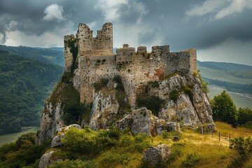 Sunrise view to Sigiriya rock - Lion Rock - from Pidurangala Rock in Sri Lanka. Beautiful simple AI generated image in 4K, unique.