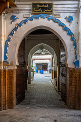 Traditional Funduq Entrance in Fez Medina, Morocco