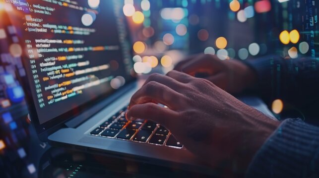 Hands Typing on Laptop Keyboard