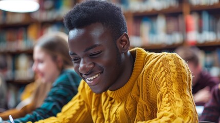 Fototapeta premium Smiling Student Studying in Library