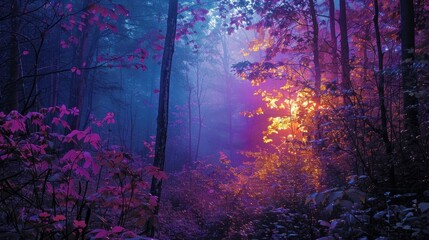 Forest Beauty: A neon photo showcasing the beauty of a forest, with its vibrant colors