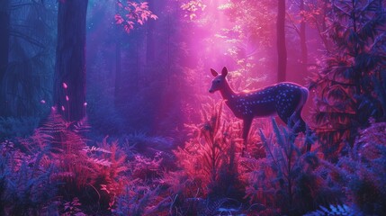 Forest Wildlife: A neon photo showcasing the wildlife of a forest