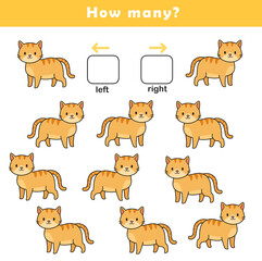 Left and right position worksheet. Educational worksheet for preschool kids. Educational game to learn left and right.	