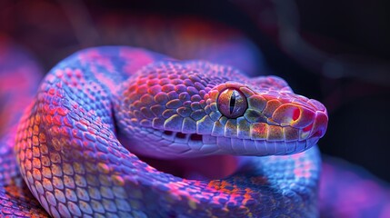 Fototapeta premium Neon Reptiles Serpent: Images of a serpent glowing in neon colors