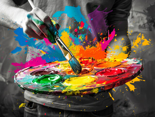 Obraz premium artist palette with brushes