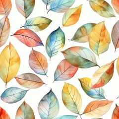 Watercolor leaves seamless pattern background