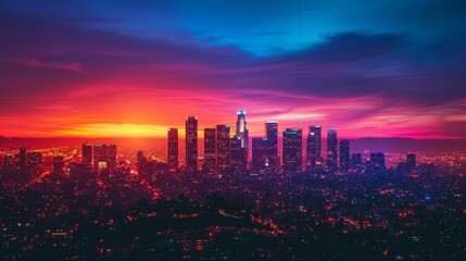 Obraz premium Sunset Sunrise Urban: Neon photos capturing the beauty of sunrise and sunset in urban settings