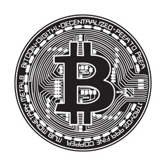 Simple bitcoin logo icon, black vector illustration on white background