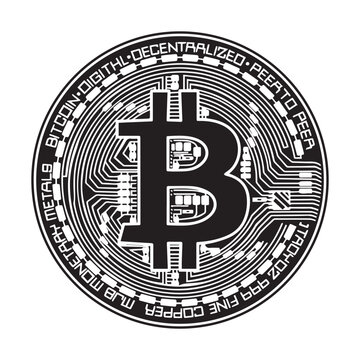 Simple bitcoin logo icon, black vector illustration on white background