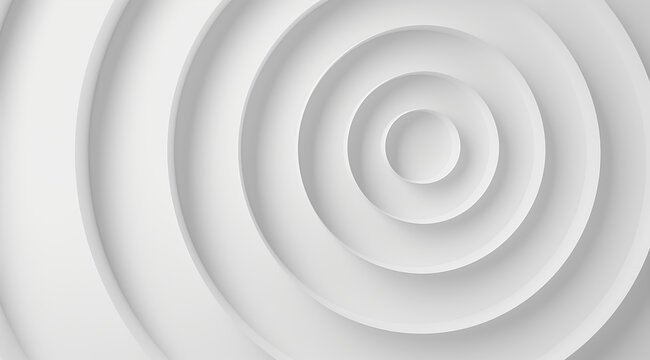 Abstract white background with a series of circles of varying sizes. The circles are arranged in a spiral pattern, creating a sense of movement and energy. Scene is dynamic and visually engaging