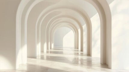 Fototapeta premium Modern white arched hallway architecture, minimal futuristic