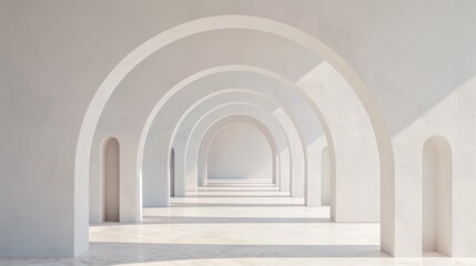 Fototapeta premium Modern white arched hallway architecture, minimal futuristic