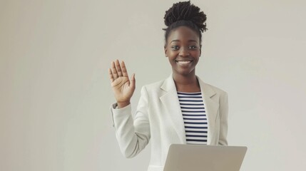 Smiling Professional Waving at Camera