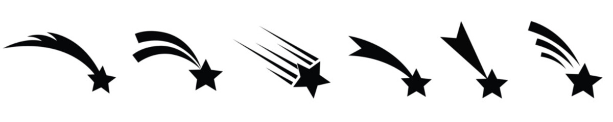  Black celestial collection , Shooting stars  vector, Meteor silhouette,Abstract fantasy galaxy, Flying starry vector,Decorative night sky stars,Top stars on sky,shooting stars collection