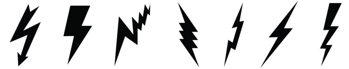 Thunderstorm icons,Striking lightning designs on white background,
Electric black thunder,Iconic lightning symbols,
Stormy icons , Black lightning strikes, 