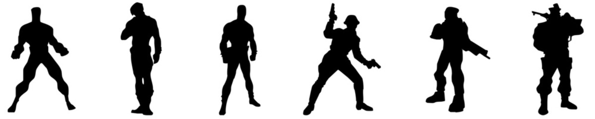 Undead encounters, men with weapons ,Horror silhouettes,Full body men action,Ghoulish gestures vector ,Gunned men show,Dynamic action of men