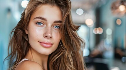 Obraz premium portrait of a beautiful blonde, white woman with blue eyes