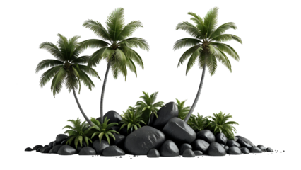 Large tropics palm trees shapes cutout white backgrounds 3d rendering