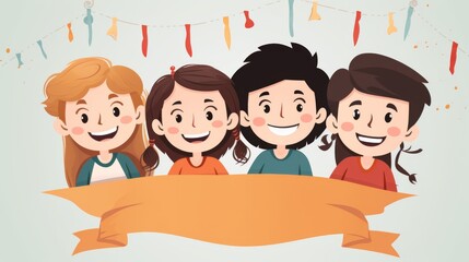 A lively group of adorable children standing side by side, creating a heartwarming scene