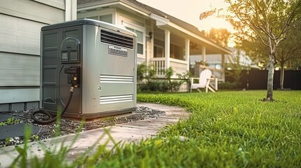 A Home Generator Stands Ready in the Backyard, Powered by Natural Gas or Propane
