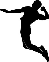 black and white male silhouettes of athletes, volleyball game, clipart
