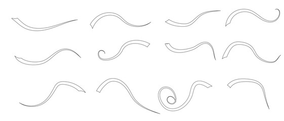 Swoop and swish  black  vector line  on white background. Swoop and swish with swirl tail. vector illustration.