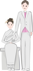 Cartoon wedding couple thai style illustration on transparent background.
