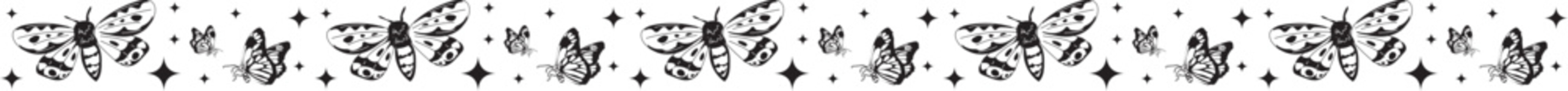 Hand drawn butterfly line border on transparent background.
