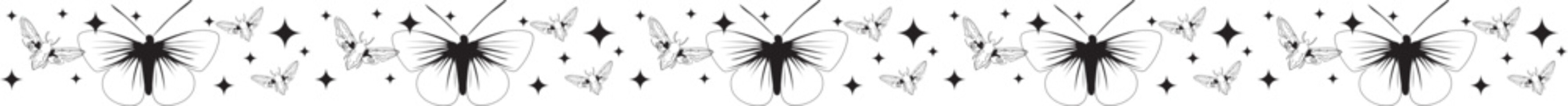 Hand drawn butterfly line border on transparent background.
