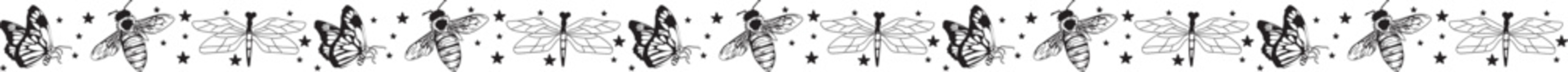 Butterfly doodle line border on transparent background.
