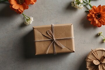 Gift or present box and flower gypsophila